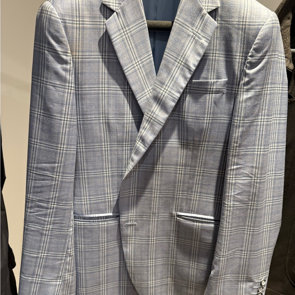 Red Men's Light Blue Checkered Blazer
